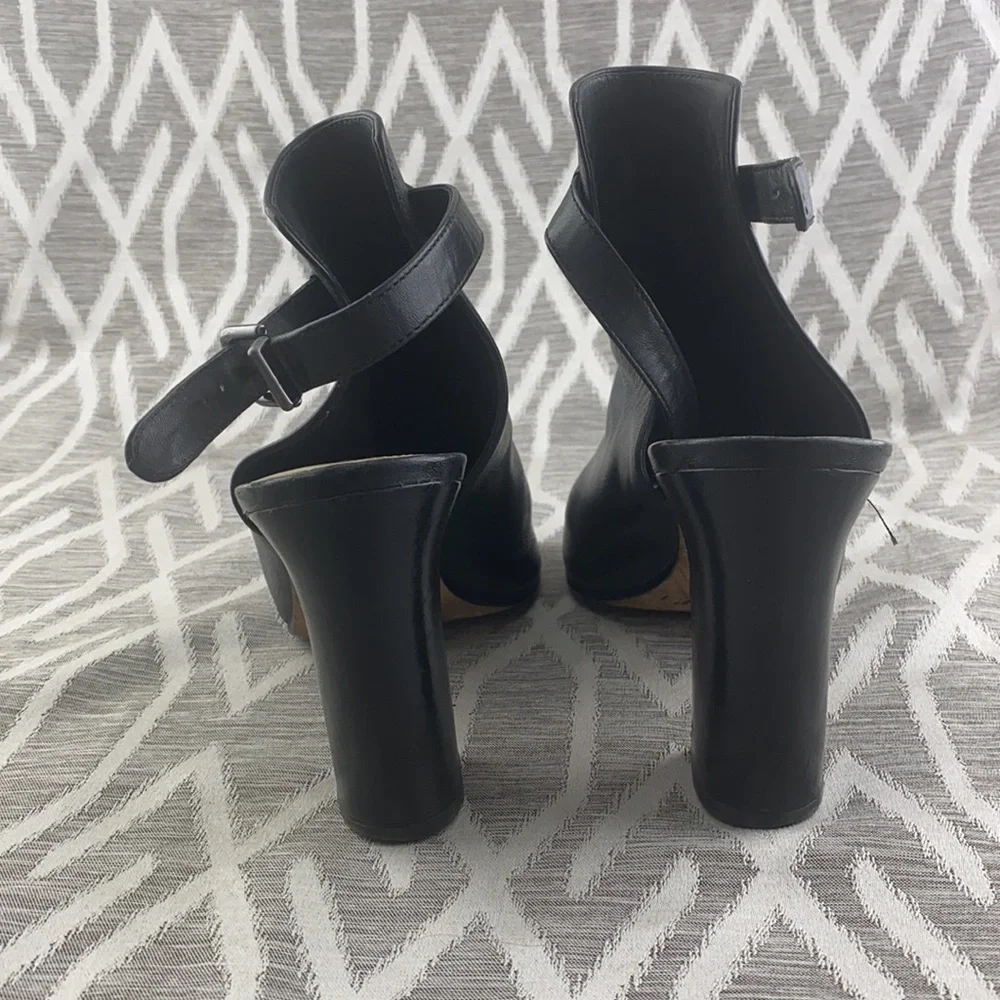 Via Spiga Leather Peep-Toe Chunky Heel Sandal Black Size: 10 - Picture 4 of 4